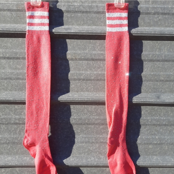 Neon Pink Rhinestone Thigh High Socks - Picture 3 of 17